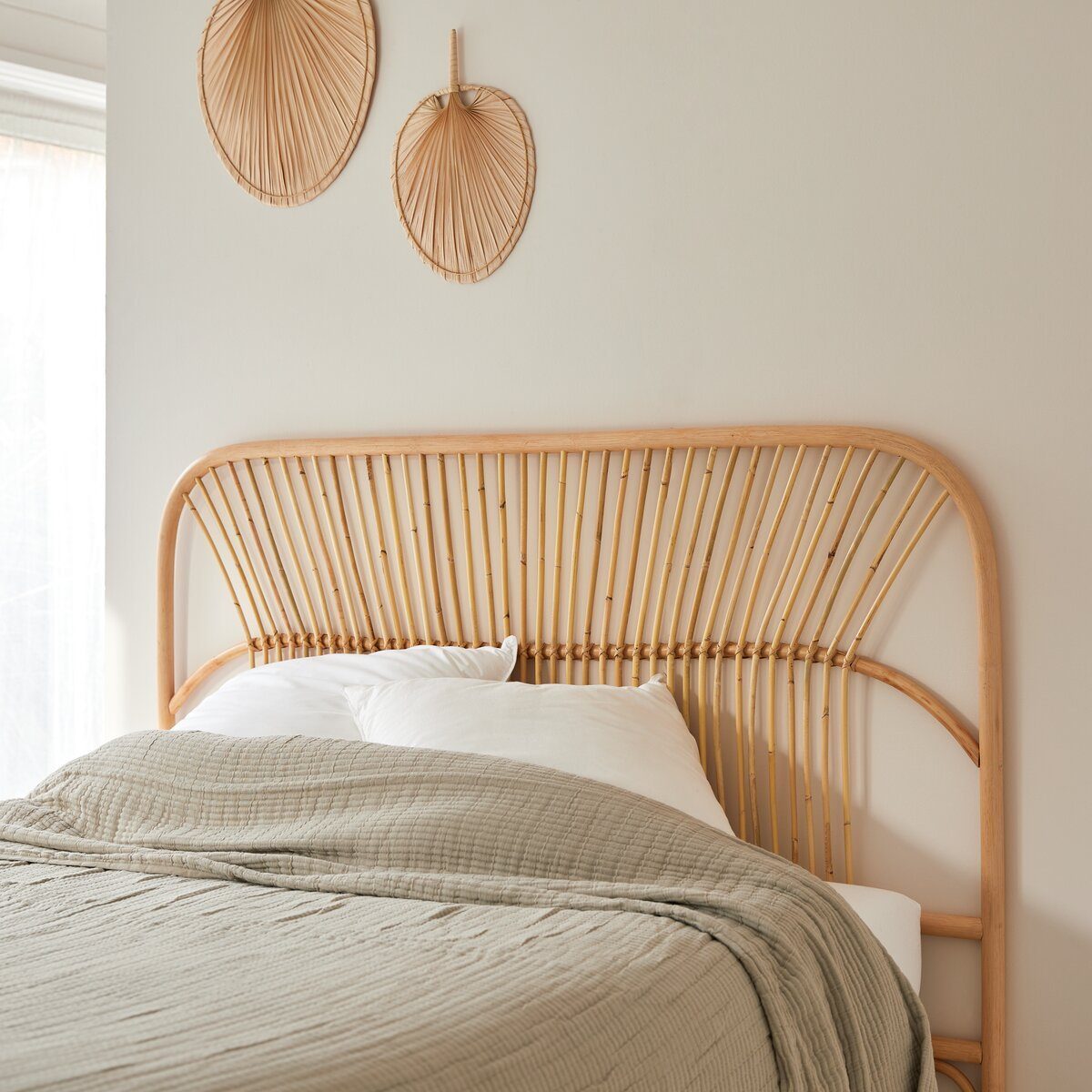 Tikamoon Massivholzbett Kopfteil Bett aus Rattan 160 cm