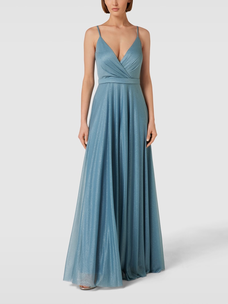 Abendkleid in schimmernder Optik in ozean blau