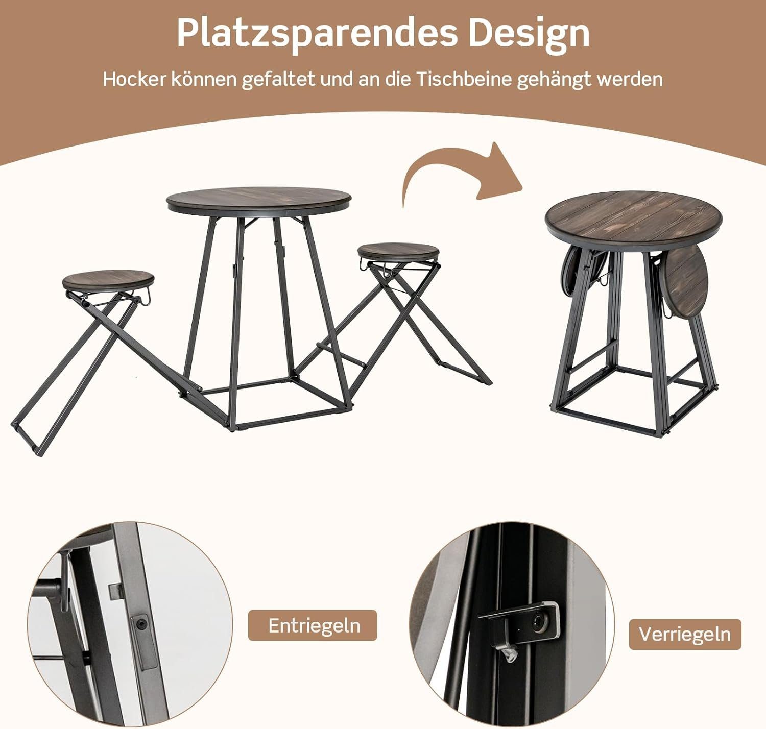 KOMFOTTEU Bartisch Bistrotisch (Set), mit 2 Trennbaren Klappstühlen