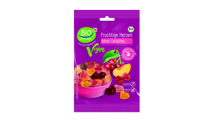 BIO PRIMO Bio vegane Gummibären Fruchtige Herzen ohne Gelatine 100 g