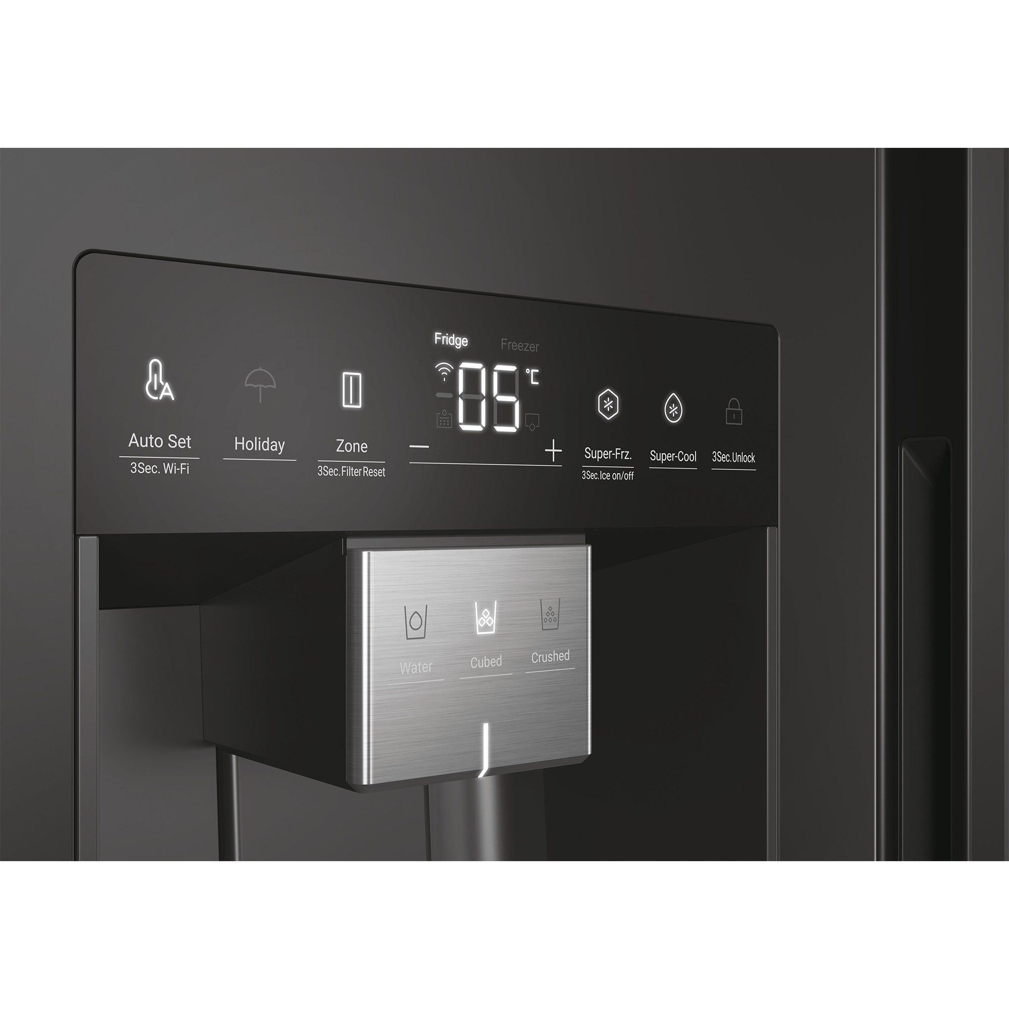 Haier Side-by-Side Front aus Edelstahl schwarz HSW59F18EIPT, 177,5 cm hoch, 90,5 cm breit, Wasser -/Eiswürfeldispenser, Smart hON App-WIFI, Total No Frost