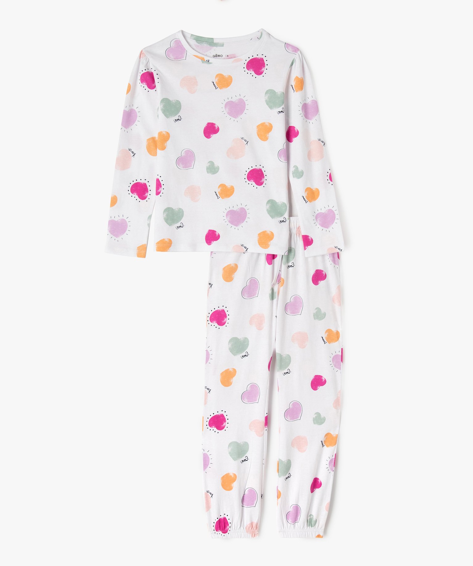 Pyjama en coton à motifs coeurs multicolores fille imprime | GEMO