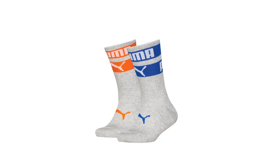 PUMA Kinder Sportsocken Logostripes 2er Pack grey mélange / blue / orange