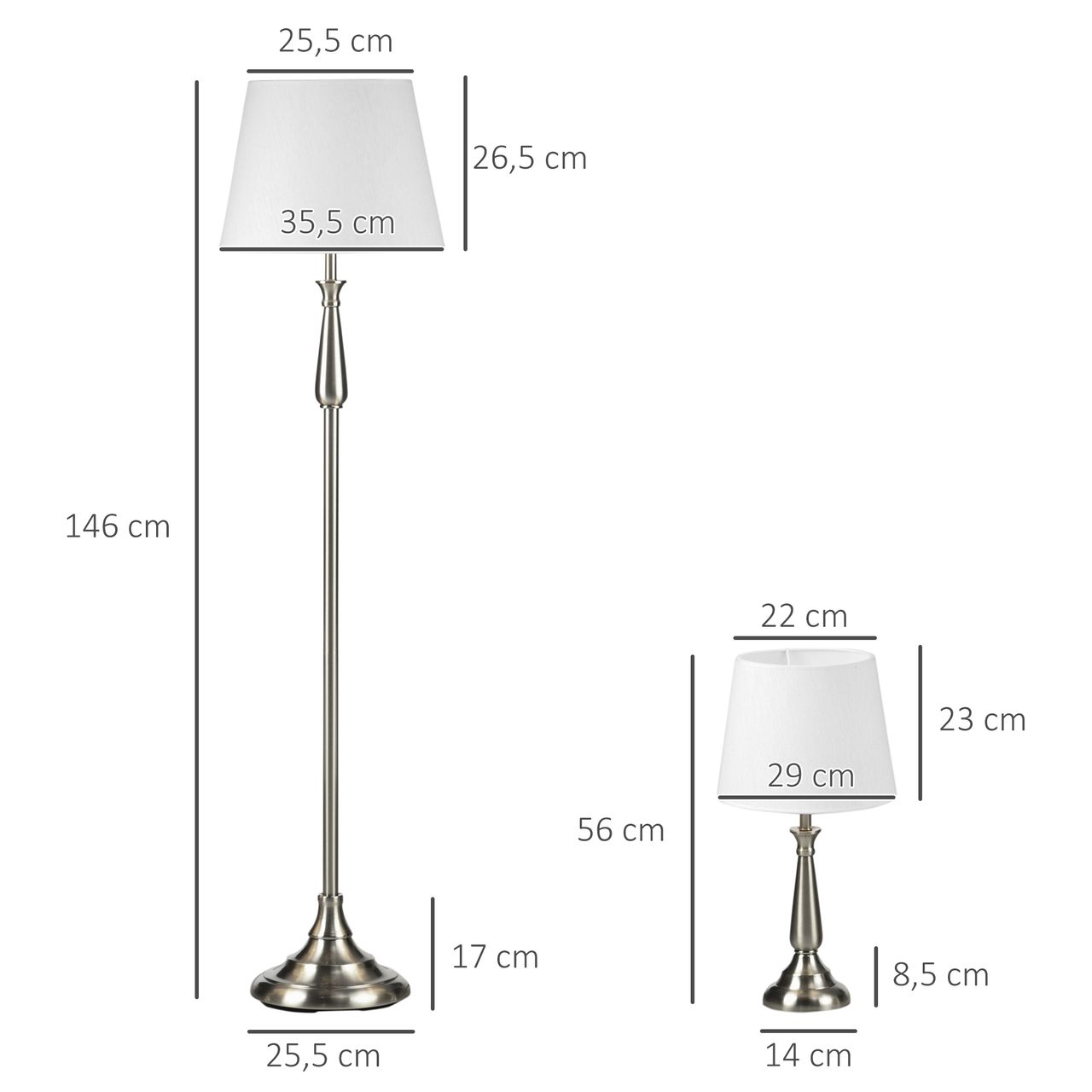 HOMCOM Lampenset inkl. 2 Tischleuchte, 1 Stehlampe im Vintage-Design Creme