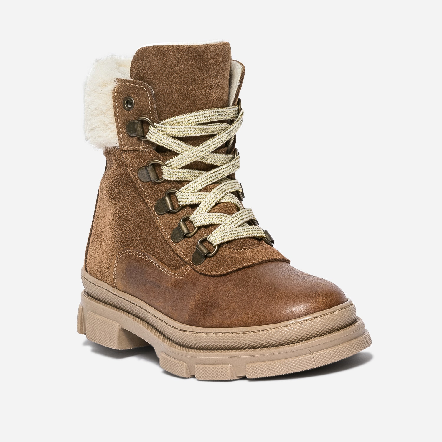 Boots marron en cuir et cuir velours fourré