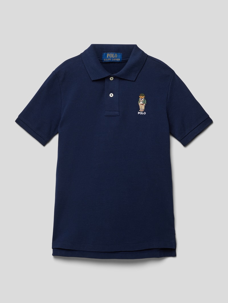 Poloshirt mit Motiv-Stitching in marineblau