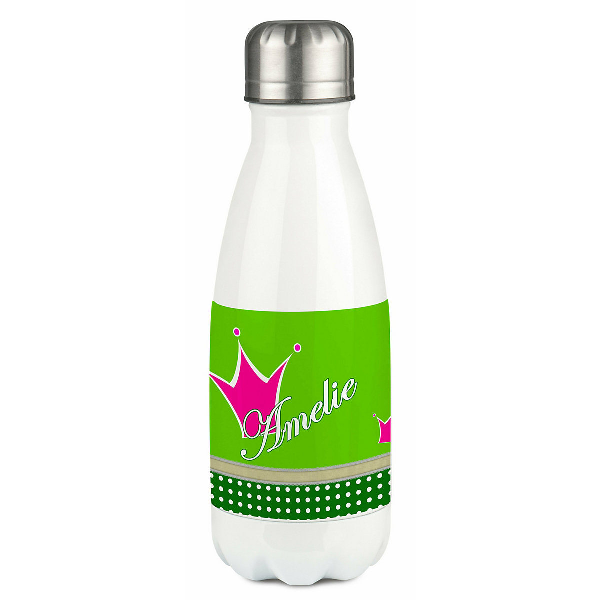 Edelstahl Kinder Thermoflasche / Trinkflasche bunt Krone Farbe pink apfelgrün Spülmaschinenfest, Auslaufsicher, Bruchfest, Doppelwandig, Für Heißgetränke geeignet, Mit Deckel, Isoliert
