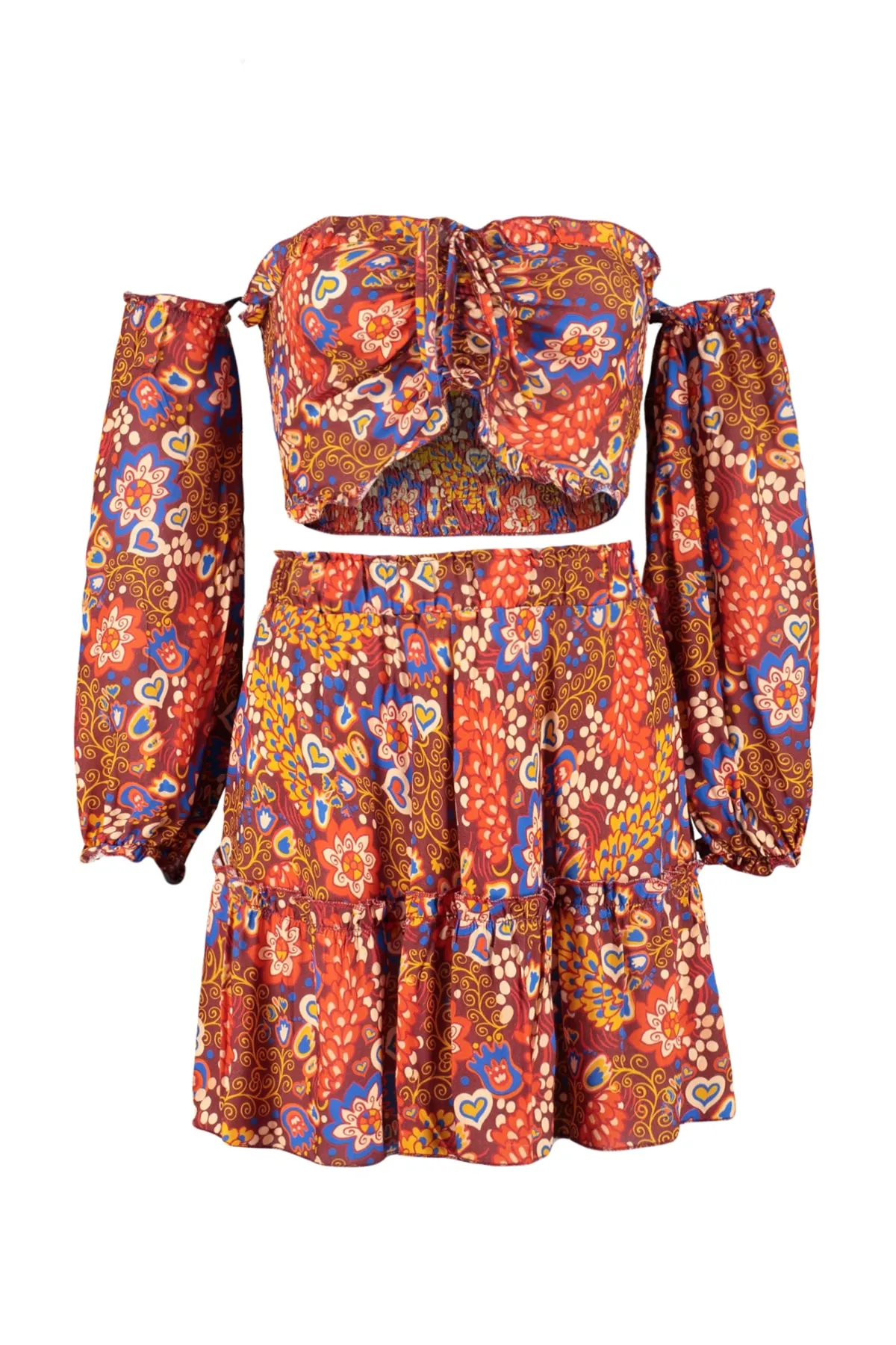 Trendyol Collection  Gewebtes Rüschenblusenrock-Set mit Blumenmuster TBESS21AU0539