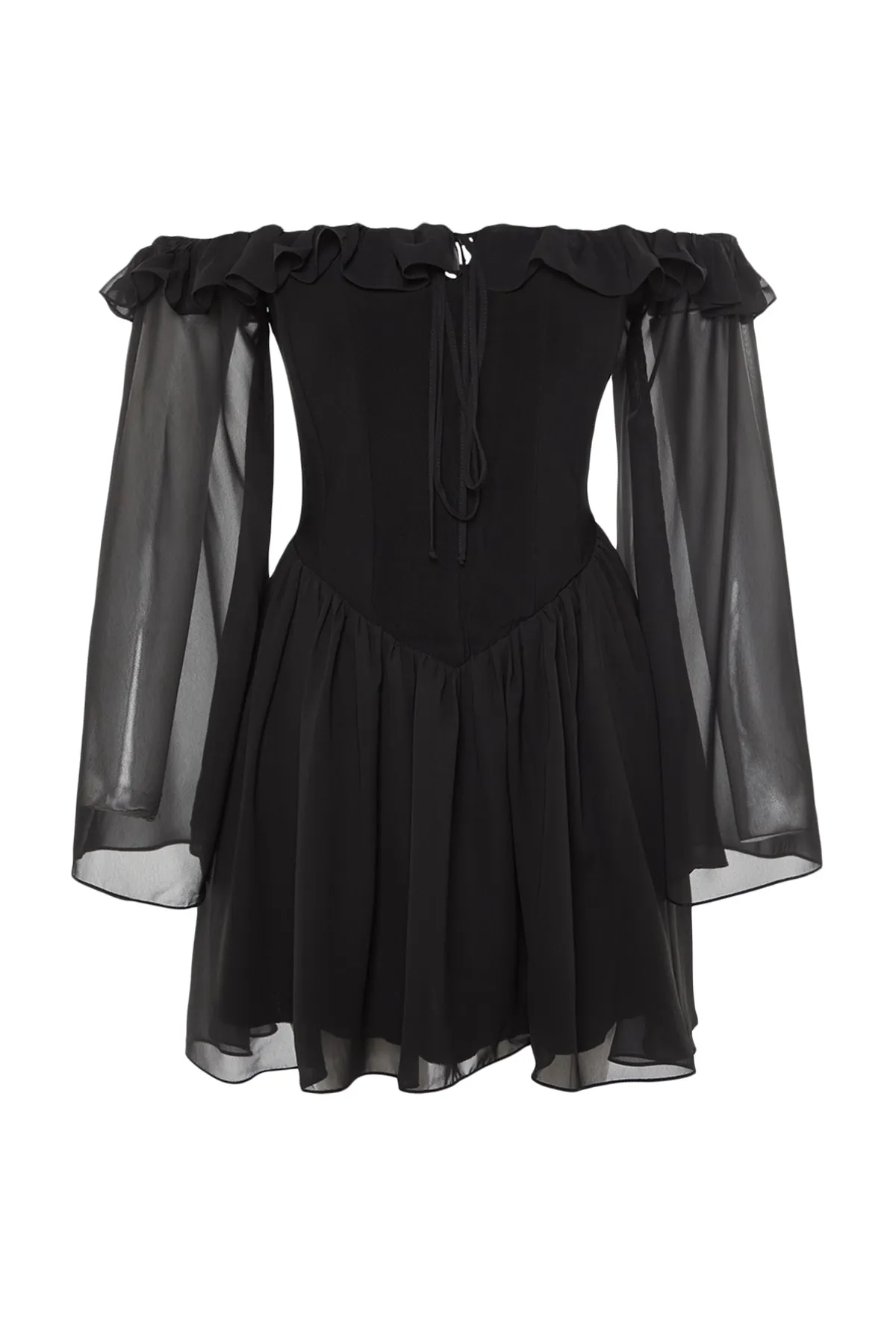 Trendyol Collection  Schwarzes elegantes Abendkleid aus Chiffon mit offener Taille/Skater-gefüttertem Volant TPRSS23EL00096