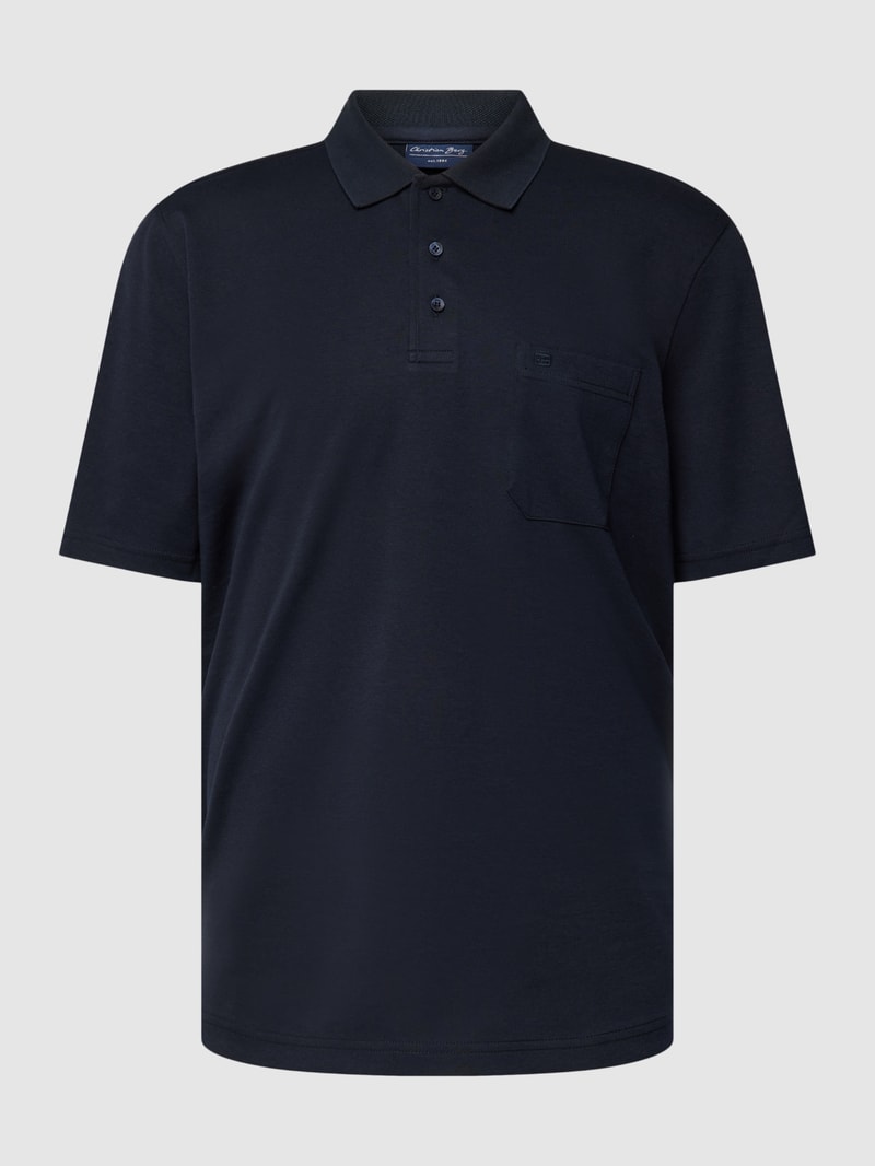 Poloshirt mit kurzer Knopfleiste und Logo-Stickerei in marineblau