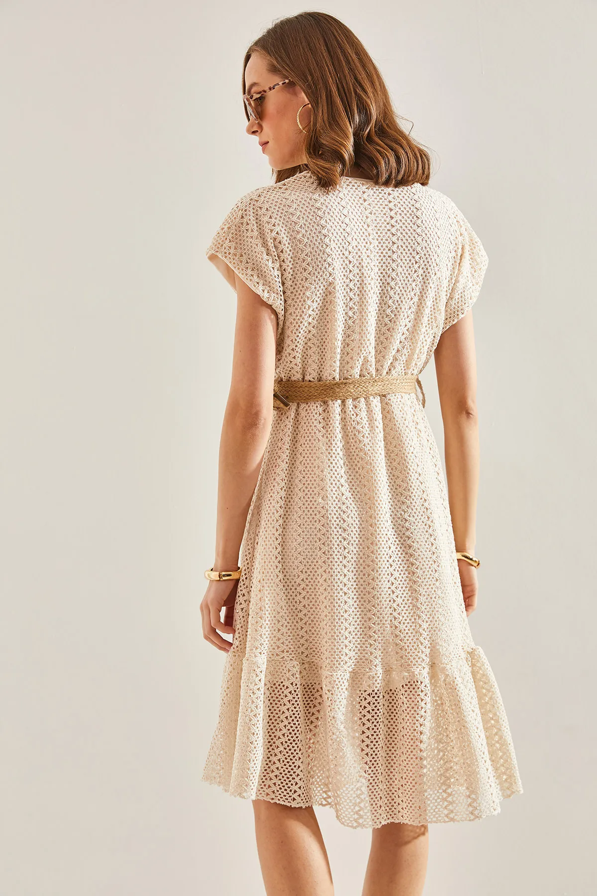 Bianco Lucci  Zweireihiges, gefüttertes Damenkleid mit Kragen und Gürtel