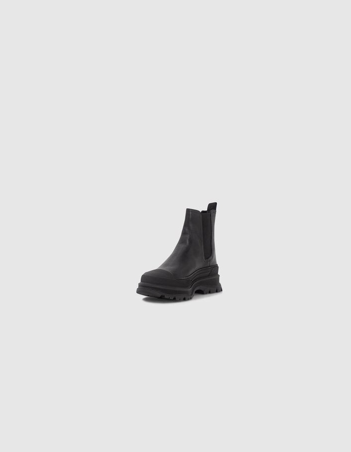 Chelsea boots noirs cuir à semelle crantée Femme