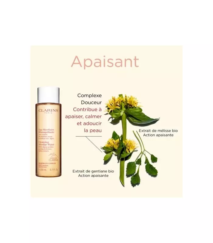 EAU MICELLAIRE DÉMAQUILLANTE Aux extraits de gentiane jaune & mélisse des Alpes