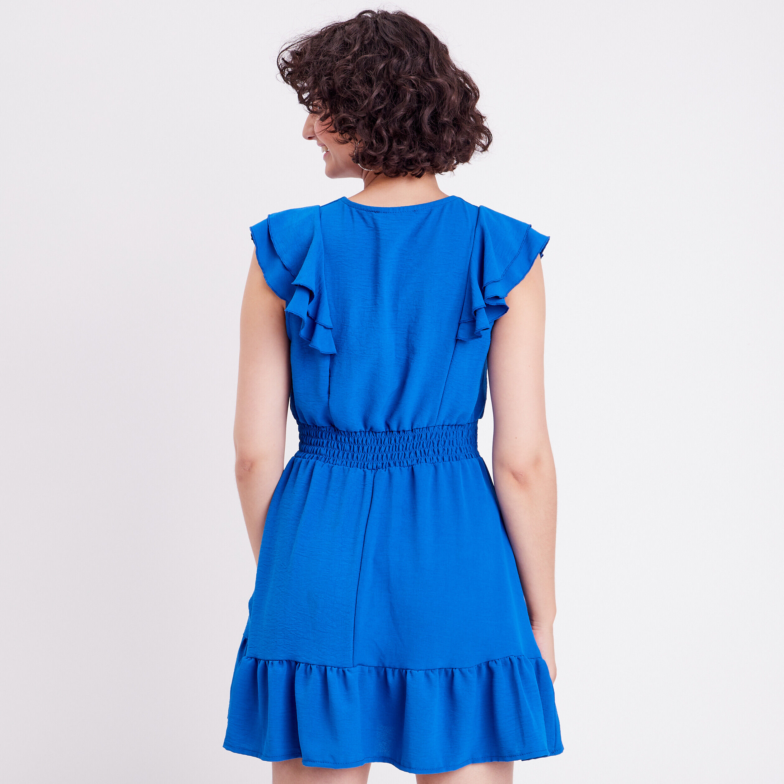 Robe évasée avec volants bleu roi femme | Cache Cache