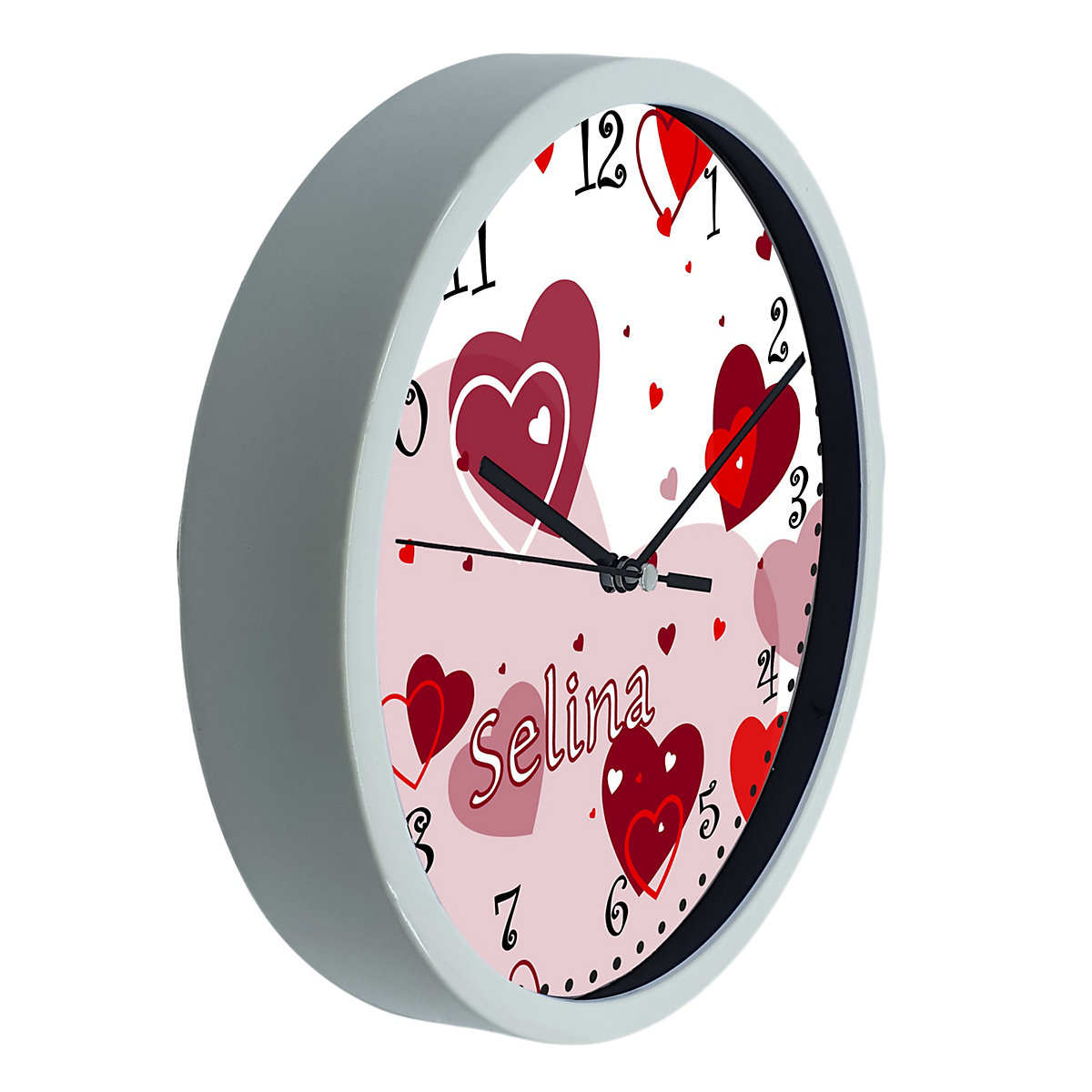 Kinder Wanduhr laufruhig personalisiert mit Name Herz Rot