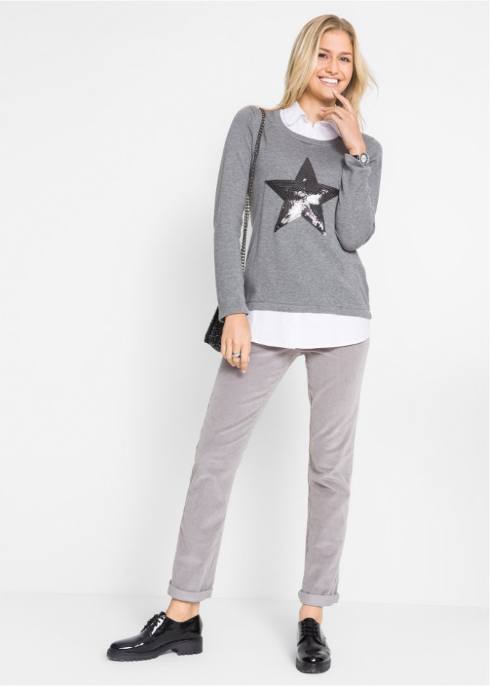 2 in 1 Pullover mit Bluseneinsatz, Langarm