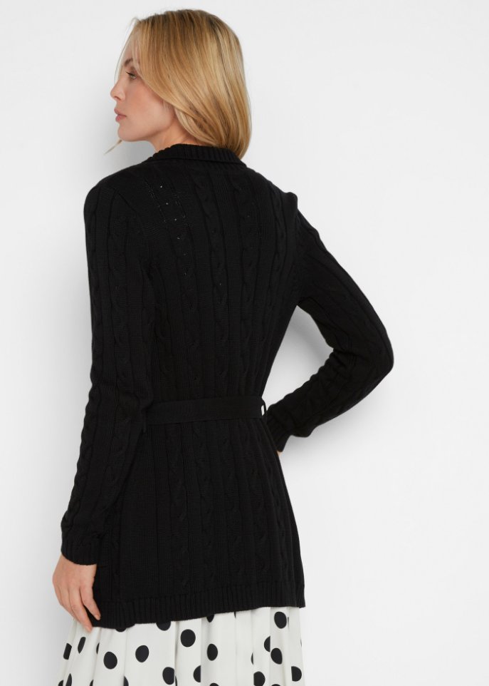 Longstrickjacke mit Zopfmuster