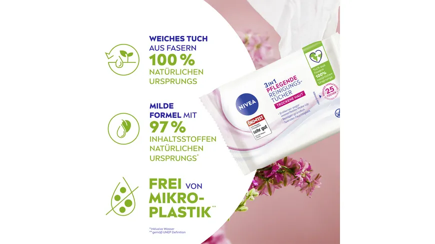 NIVEA 3in1 Pflegende Reinigungstücher Trockene Haut 25 Tücher