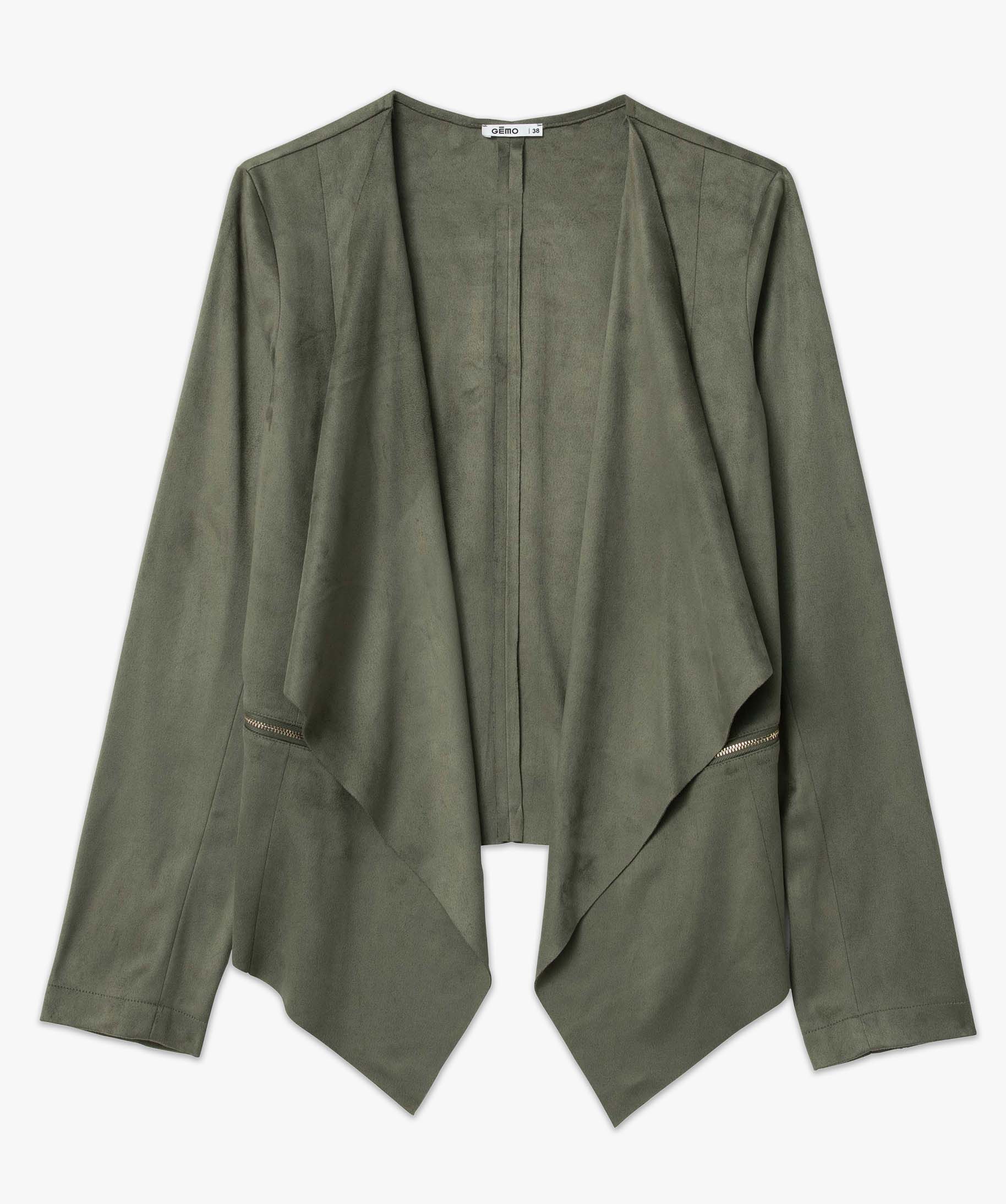 Veste femme en suédine coupe asymétrique kaki | GEMO