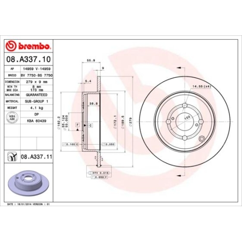 08.A337.11 BREMSSCHEIBE BREMBO HA  VP2 - ATU