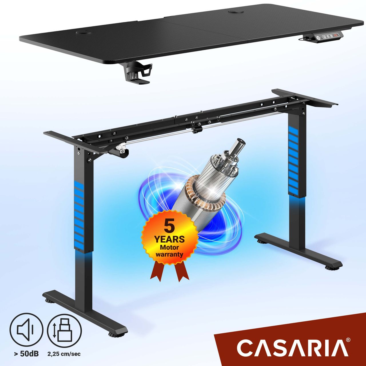 Casaria Höhenverstellbarer Schreibtisch Schwarz 140x60x73-118cm