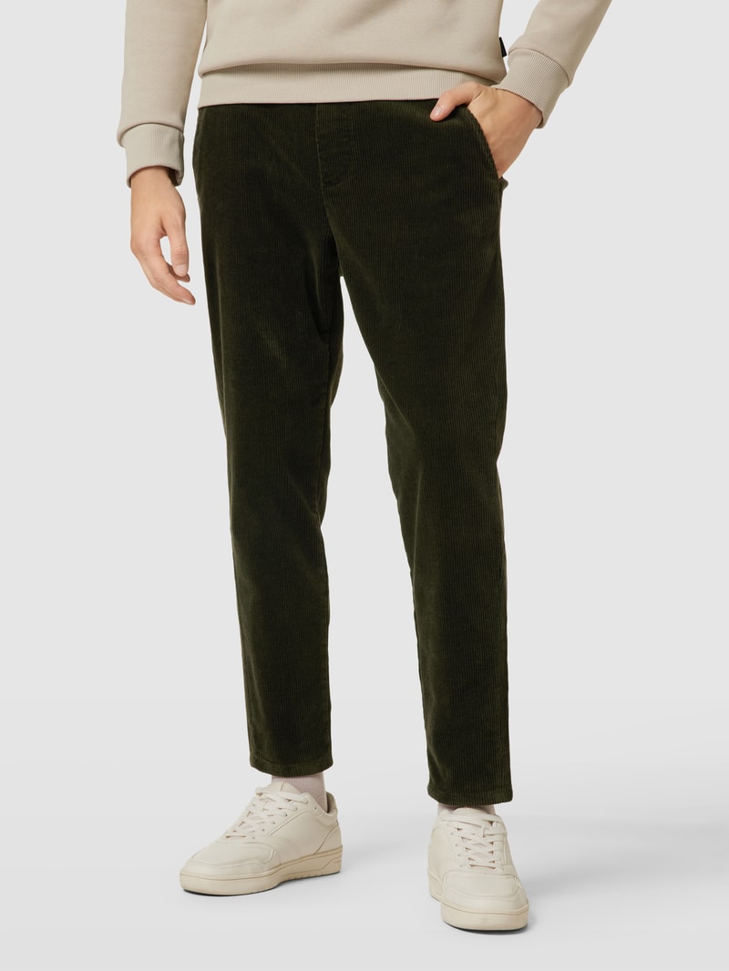 Cordhose mit Label-Detail Modell 'LINUS' in olivgrün