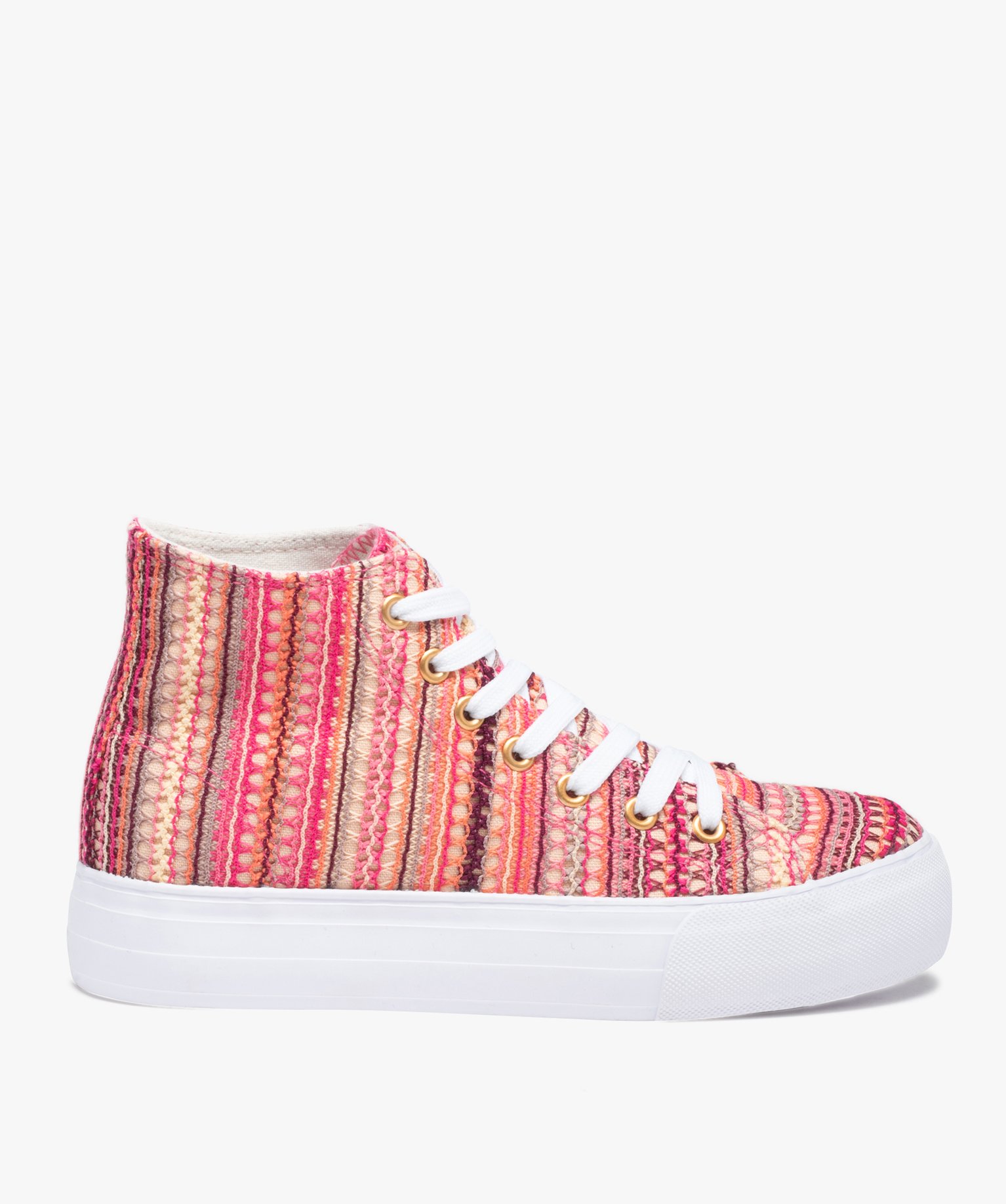Baskets femme semi-montantes en toile multicolore beige | GEMO