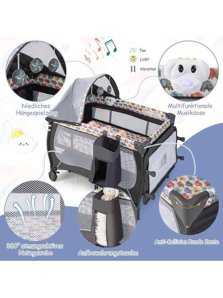 COSTWAY 5 in 1 Babybett in Bunt günstig kaufen 102 cm