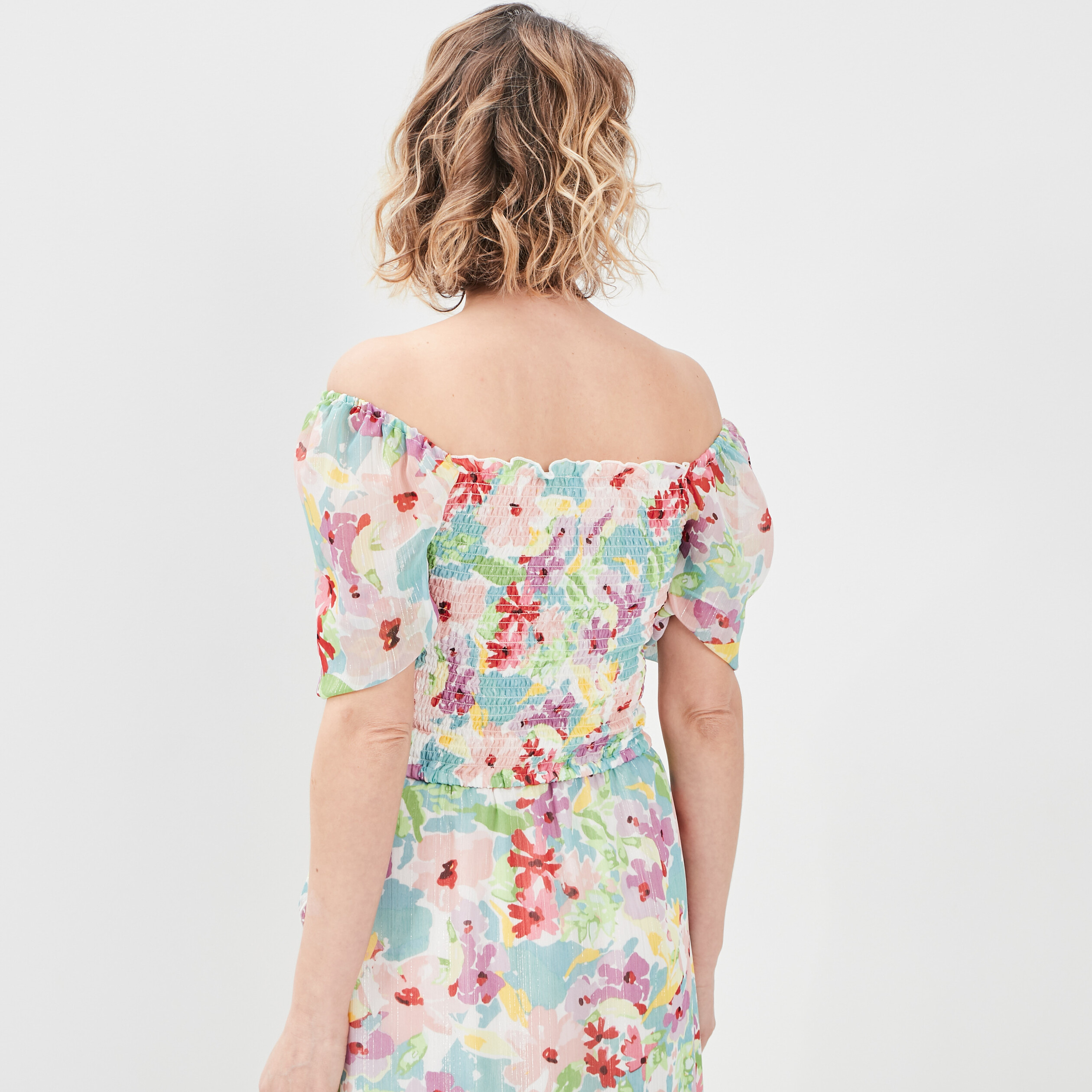 Blouse cropped manches 3 4 ecru femme | La Halle