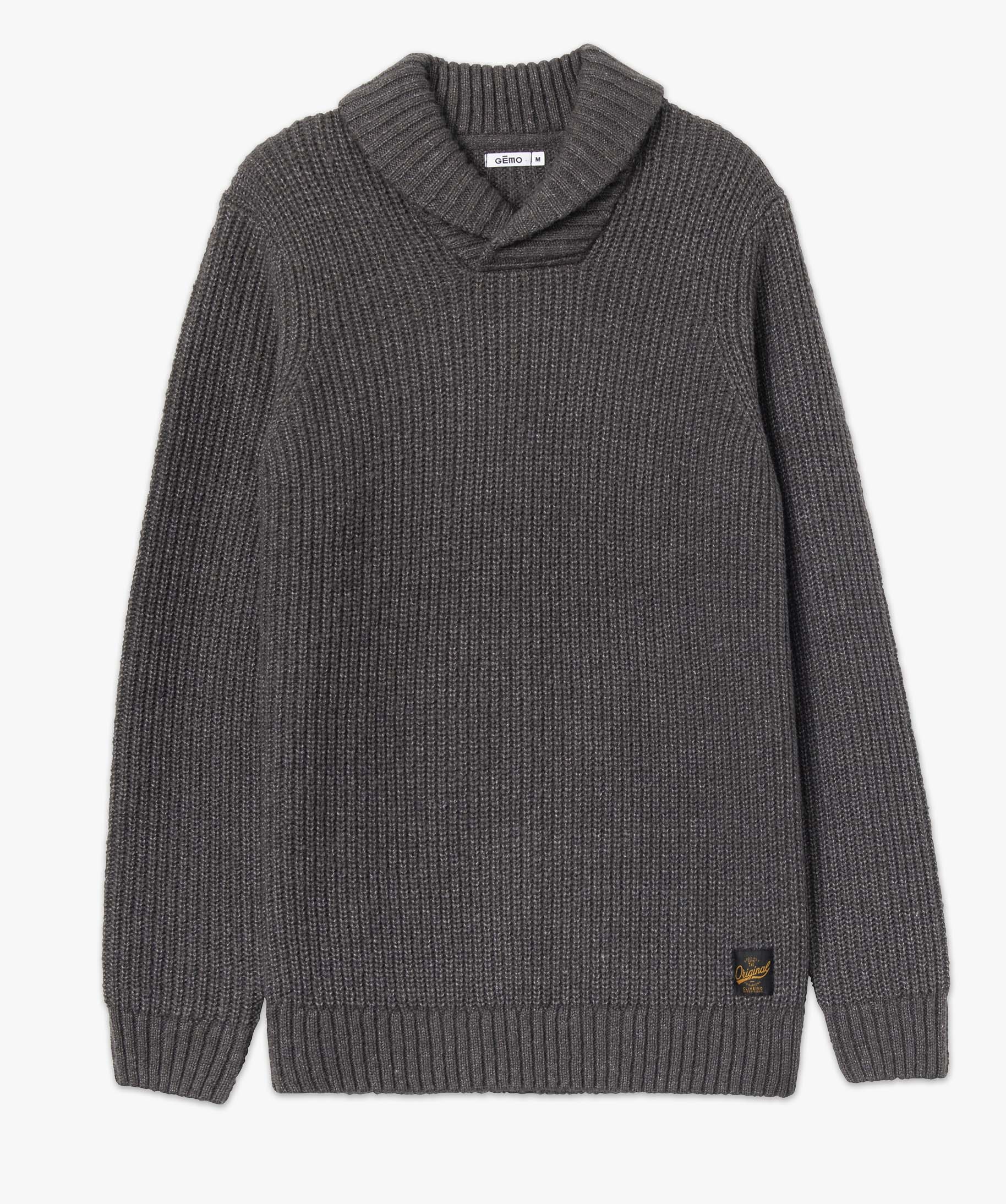 Pull homme à col chale contenant de la laine gris fonce | GEMO