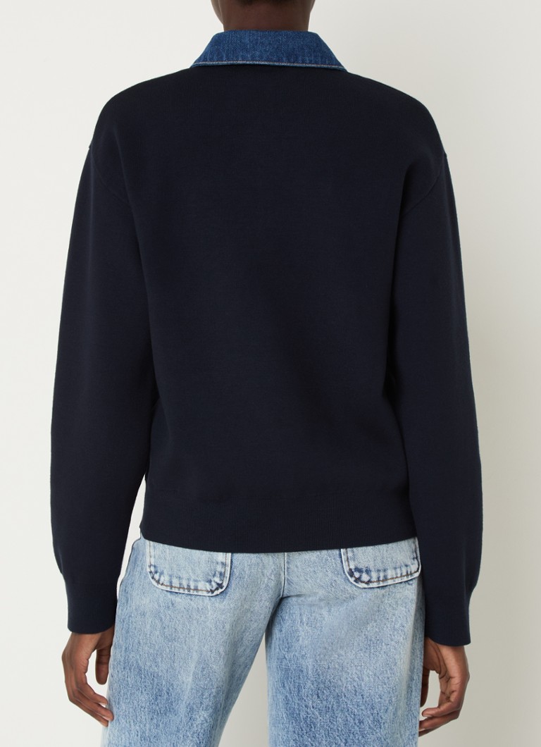 Pulover Sandro tricotat fin cu guler polo