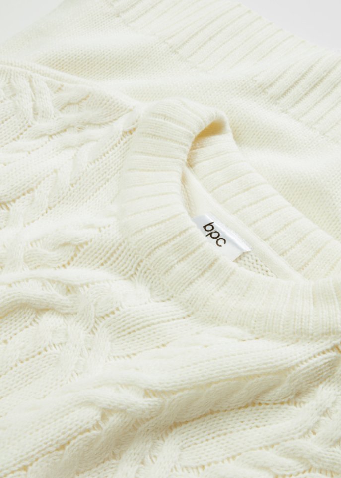 Rundhals-Pullover mit Zopfmuster