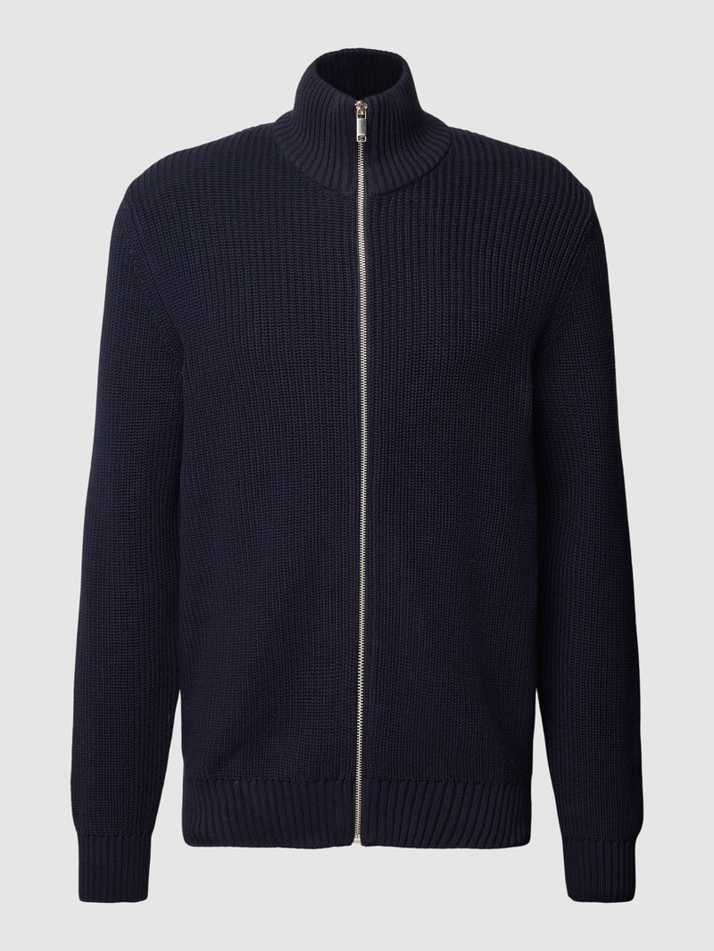 Strickjacke mit Stehkragen Modell 'MAIK' in marineblau