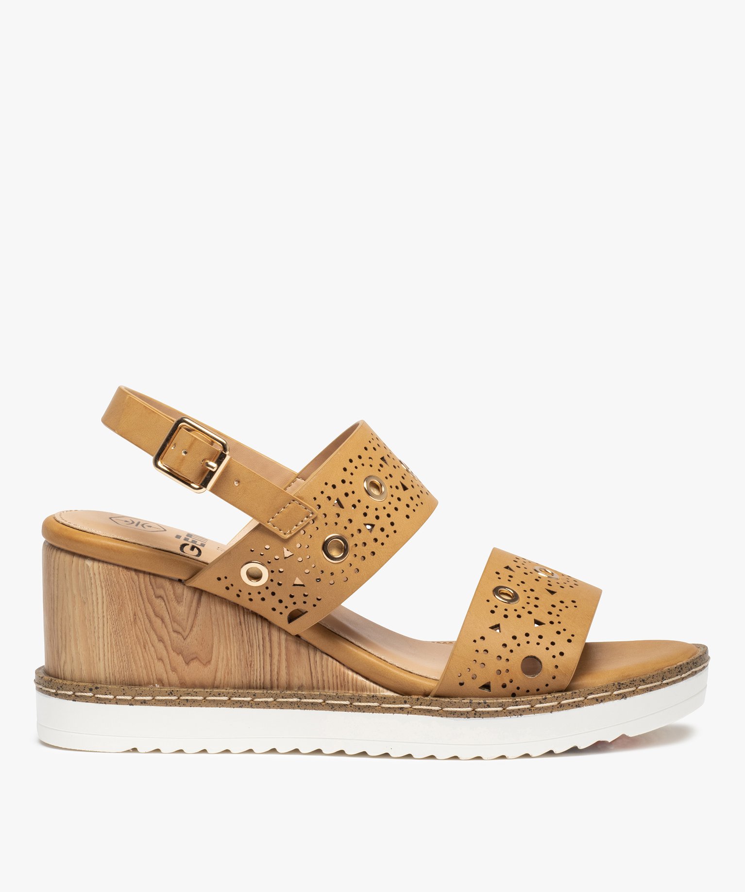 Sandales femme compensées à brides ajourées beige | GEMO