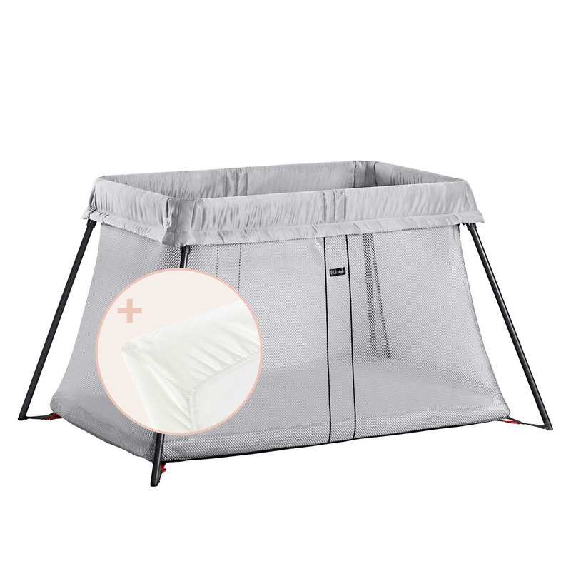 Pack lit parapluie Light argent avec drap-housse blanc coton bio BabyBjörn