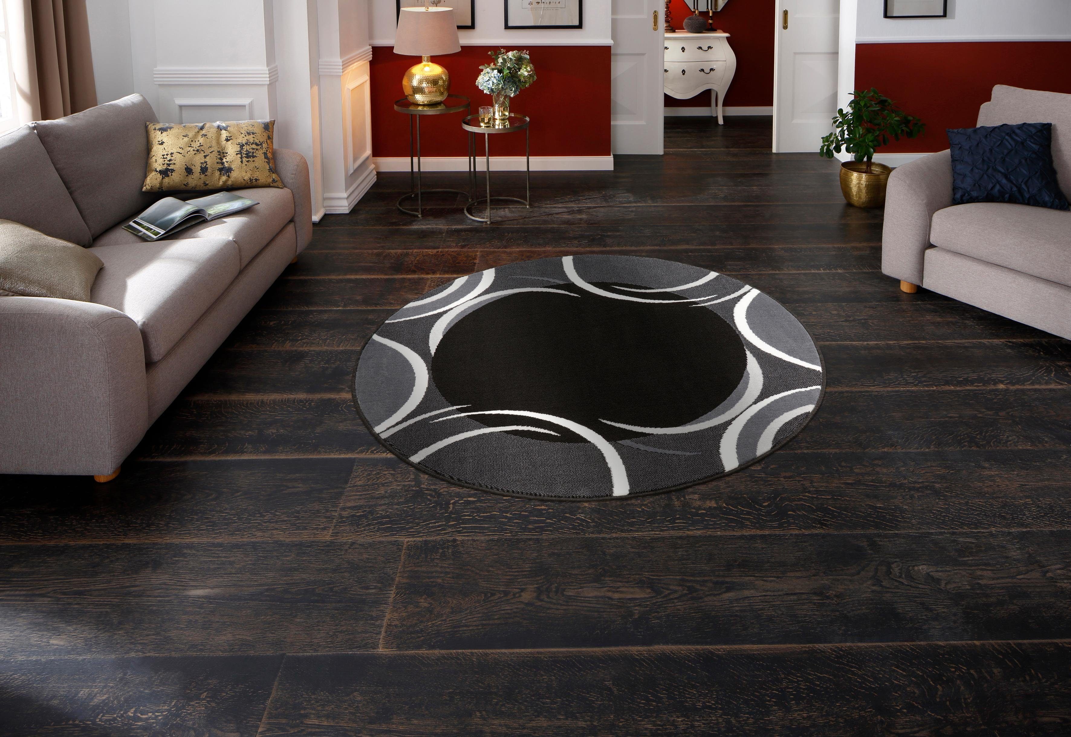 Teppich Noah, my home, rund, Höhe: 7 mm, mit Bordüre, Kurzflor, verspieltes Design, pflegeleicht, elegant