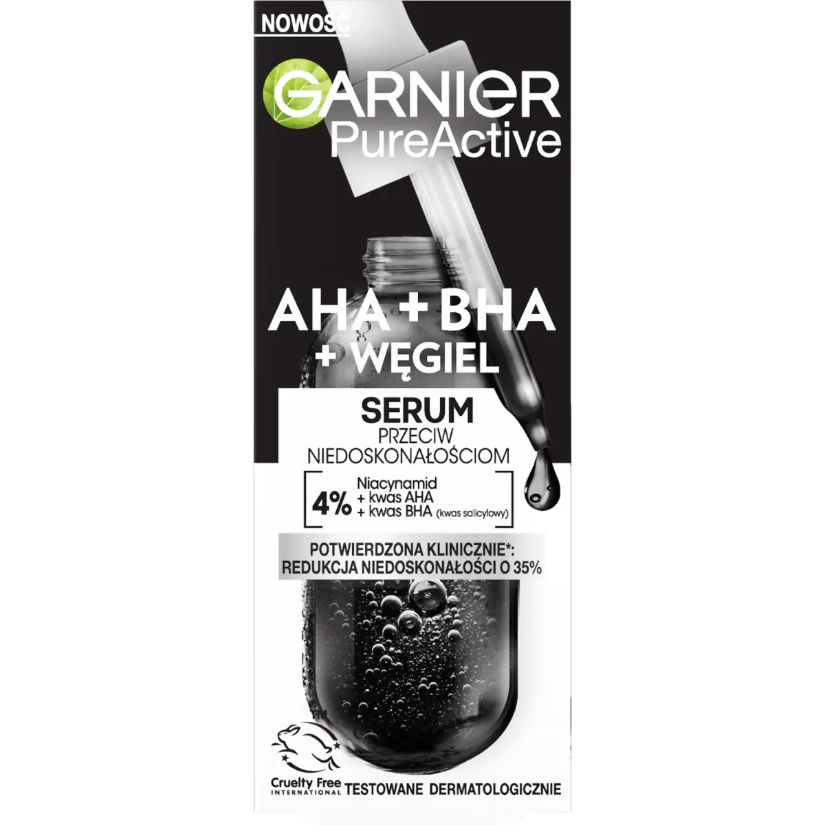 „Garnier Skin Naturals“ grynos odos serumas nuo odos netobulumų su aha, bha ir medžio anglimi