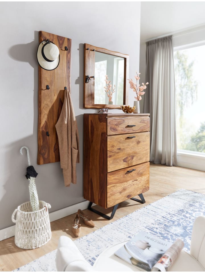 KADIMA DESIGN Wandgarderobe Massivholz / Metall 40x140x7 cm mit Baumkante günstig kaufen onesize