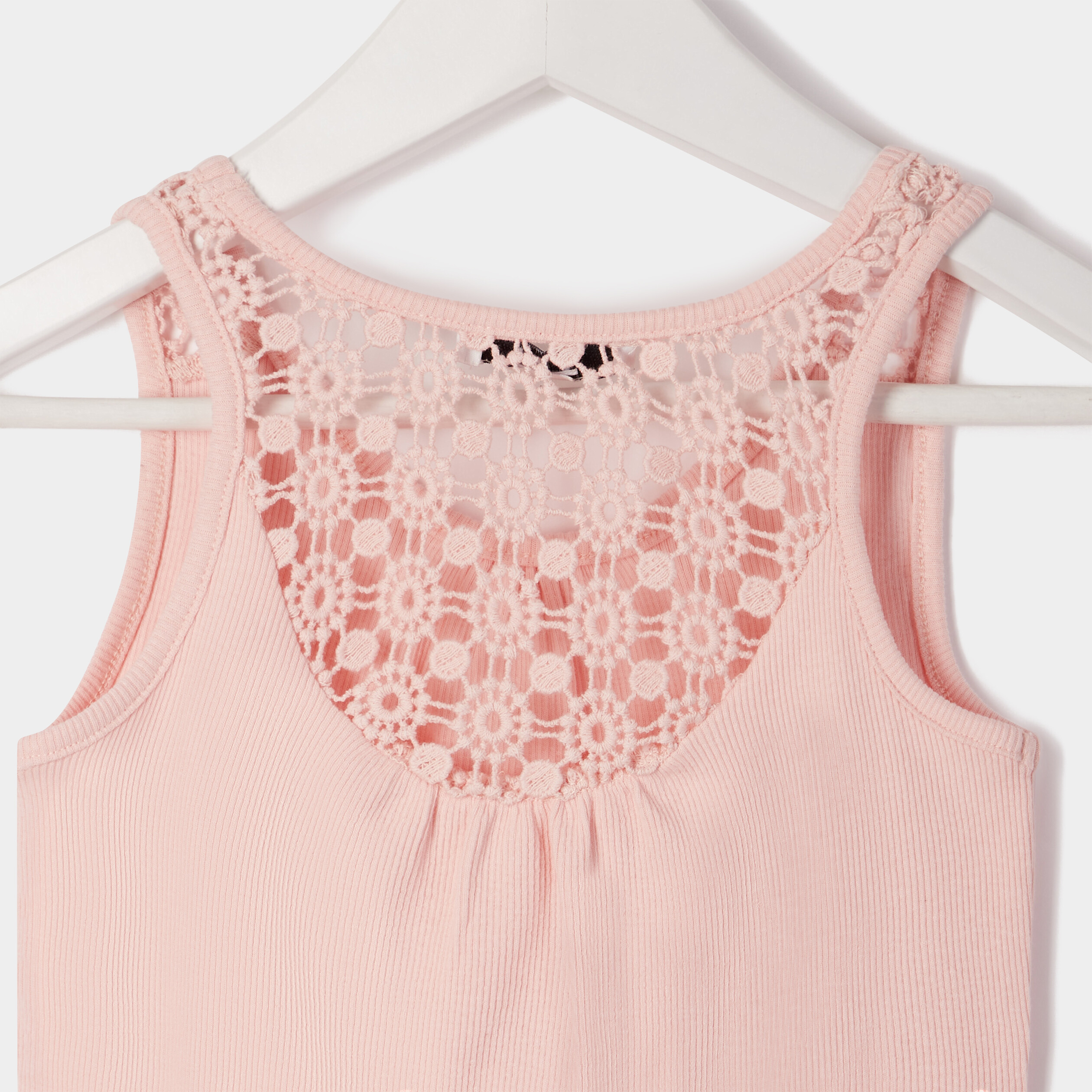 Débardeur coton détail macramé rose clair fille | La Halle