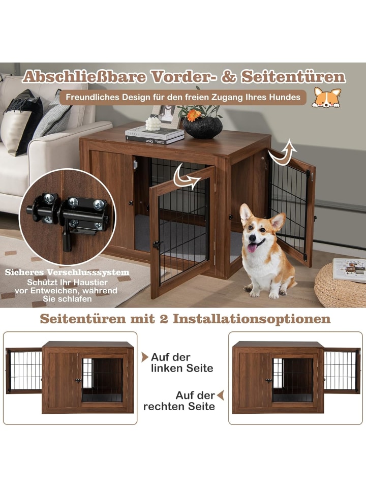 COSTWAY 2 in 1 Hundekäfig mit Kissen in Braun günstig kaufen onesize