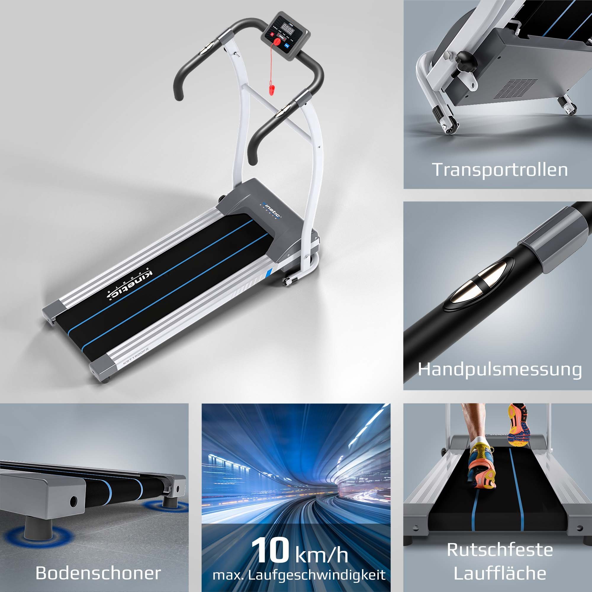 Kinetic Sports Laufband KST1600, klappbar, Konsole mit LCD-Display, 600 Watt Motor, bis 10 km/h