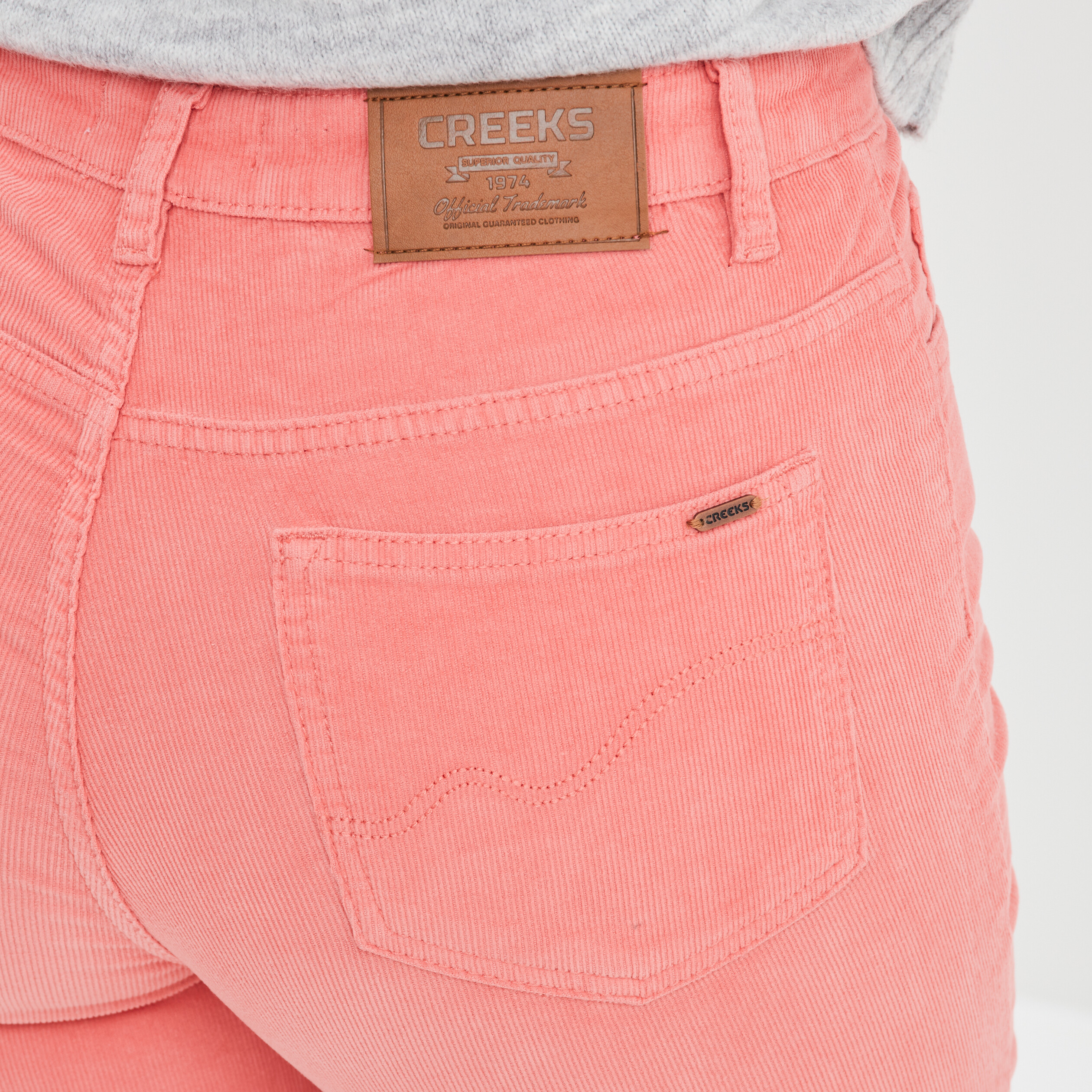 Pantalon slim velours coton Creeks rose saumon femme | La Halle