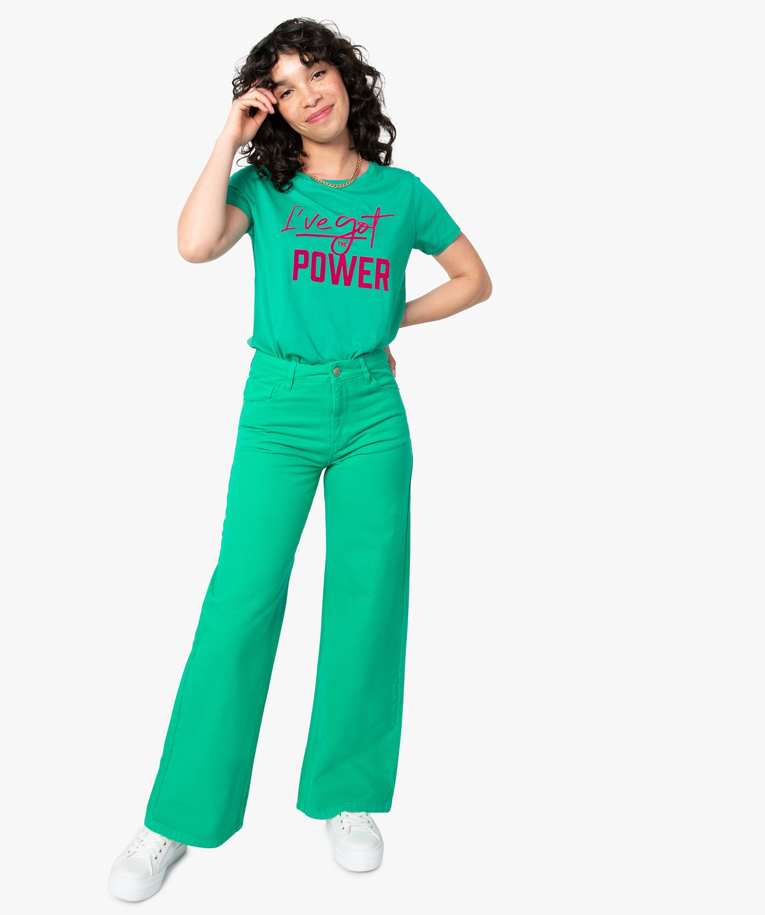 Tee-shirt femme à manches courtes avec inscription vert | GEMO