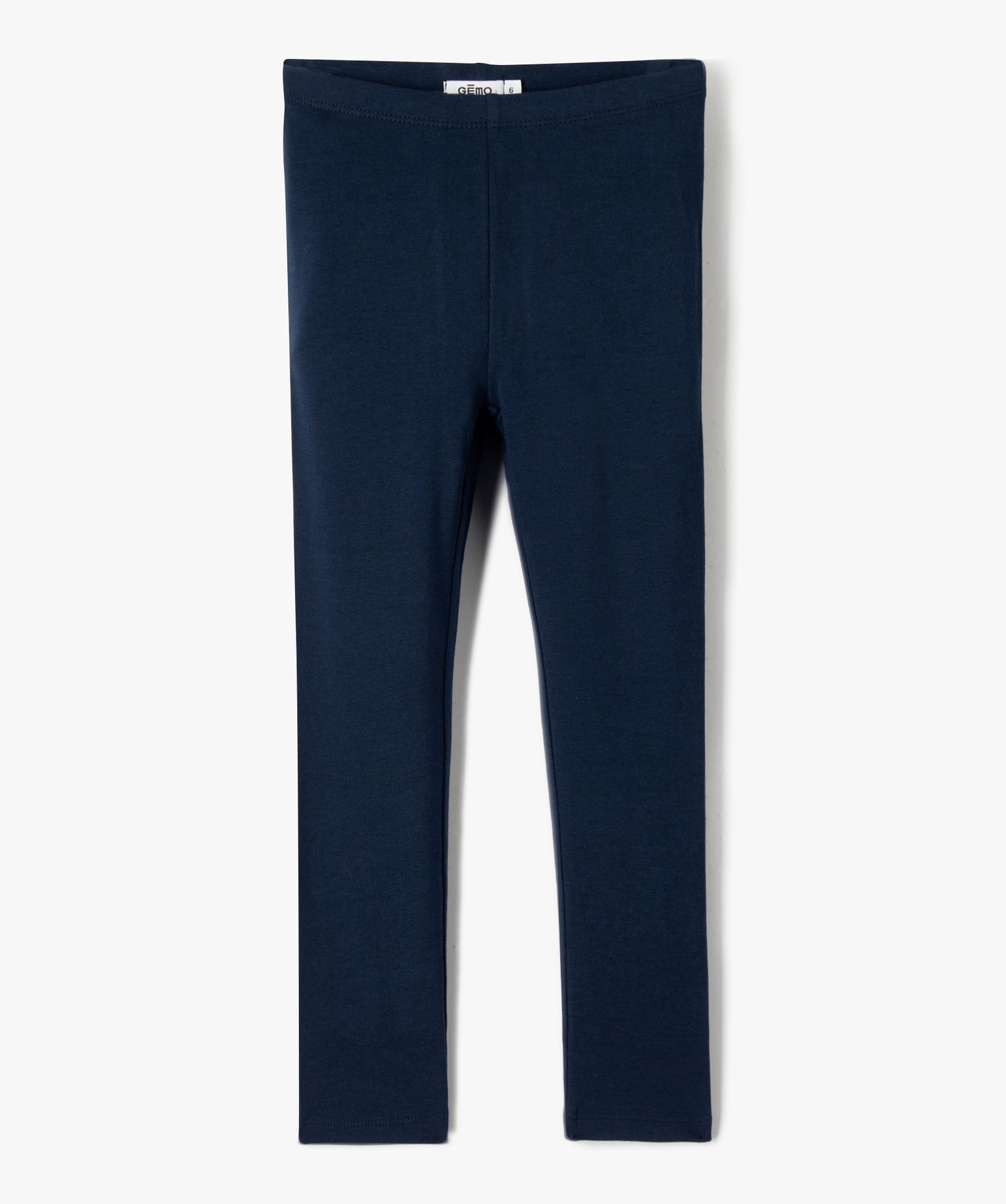 Legging fille long uni en coton stretch marine | GEMO