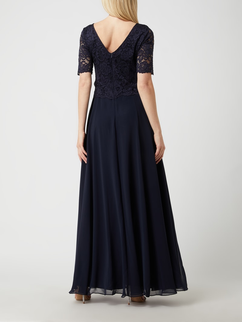 Abendkleid aus floraler Spitze und Chiffon in dunkelblau