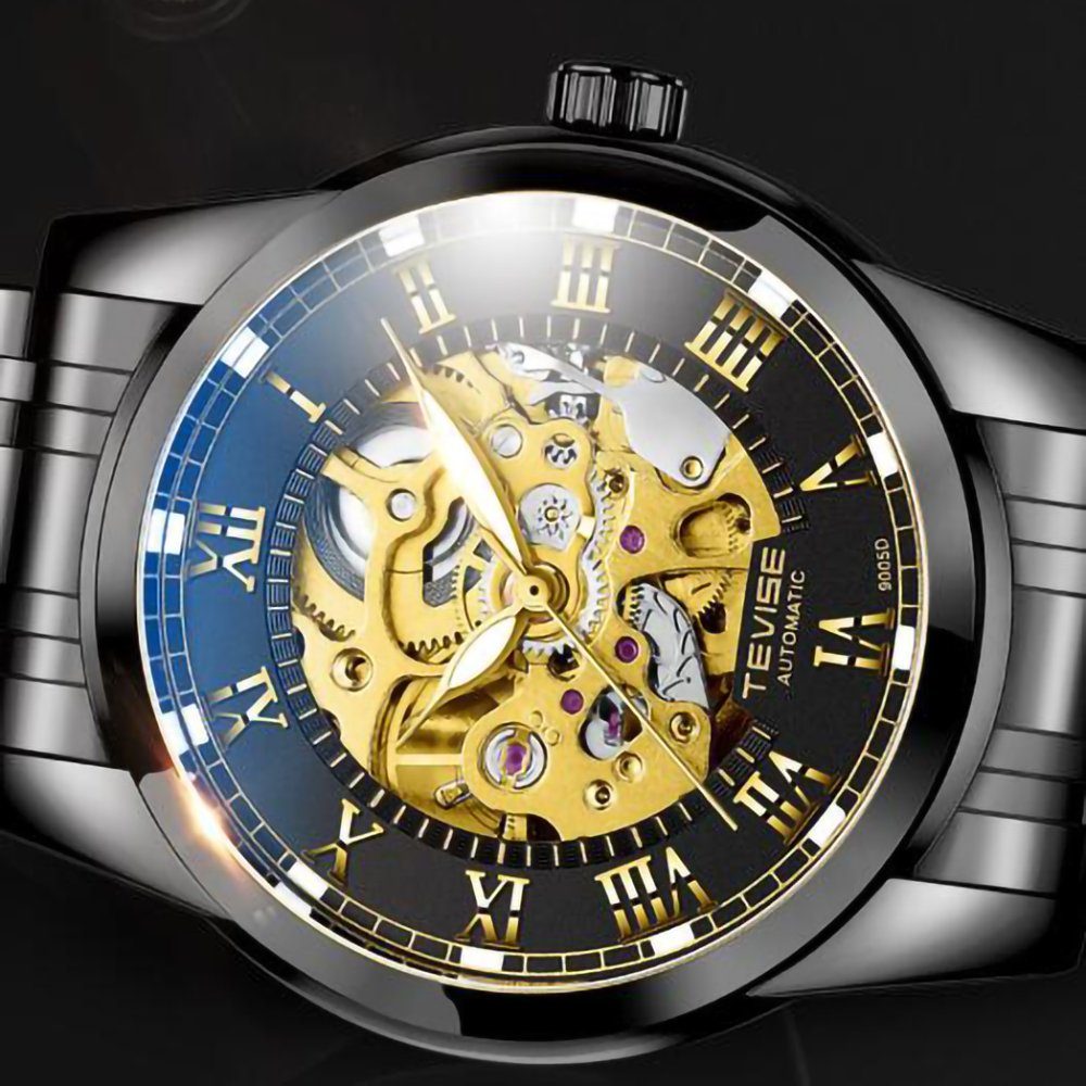 GelldG Uhr Uhr Automatik, mechanische Armbanduhr, Wasser- und Kratzfest, Herren