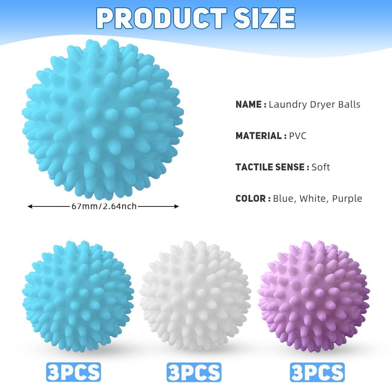 KINOMI Wäschekugel 9 Stück Trockner Ball Waschball für waschmaschine Waschball (Set, 9-St), Trocknerbälle für Wäschetrockner, Dryer Balls für Reinigung