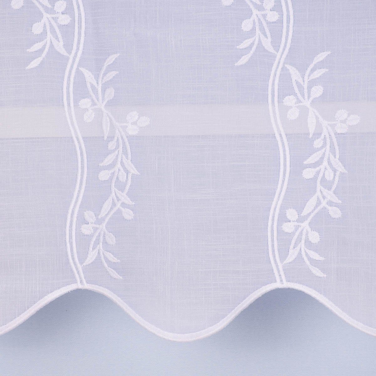 Meterware Scheibengardine Meterware Leinenstruktur Voile Stickerei Blumenranke n, SCHÖNER LEBEN., leicht perforiert, Polyester