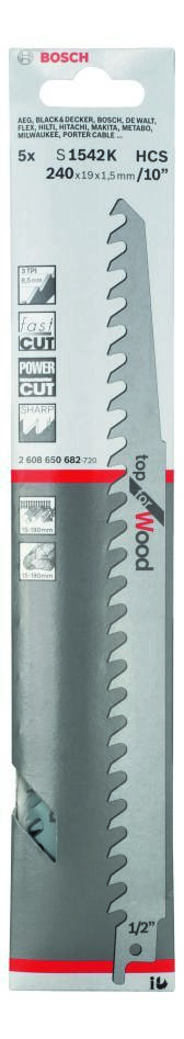 Bosch Blue Accessories 2608650682 S1542K Reciprocating Saw Blade Top for Wood 240 mm 5 pieces