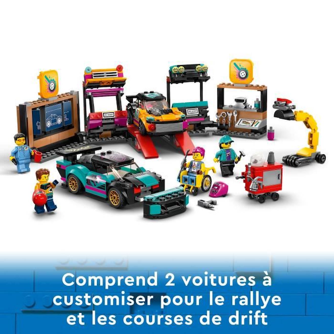 LEGO® City 60389 Le Garage de Customisation, Jouet de Voitures, Atelier et Minifigurines blanc